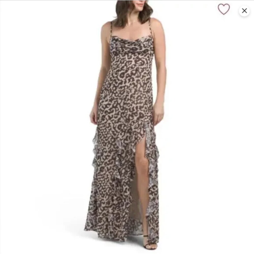 Nicholas Kamila Leopard Print Ruffle Maxi Dress